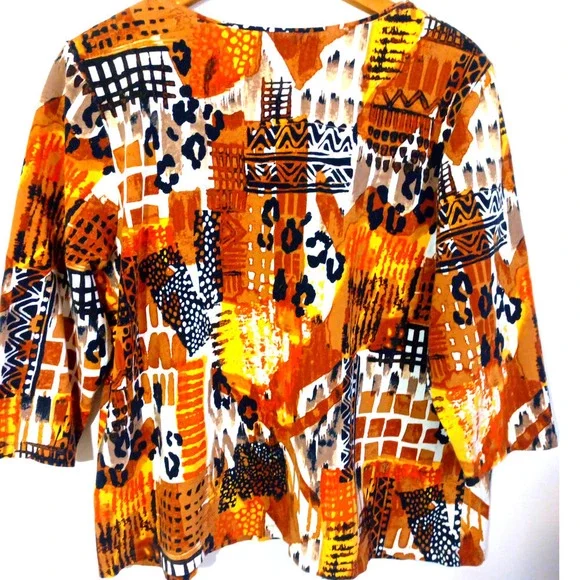 Ruby Rd Women Size 2X Brown Animal Print Tribal Beaded Top Work Office Business - Picture 4 of 5